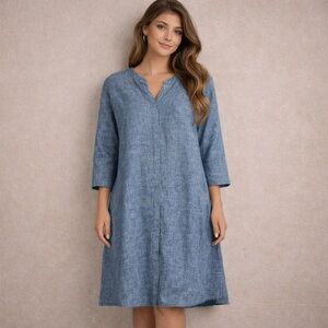 Eileen Fisher Womens Hemp Organic Cotton Chambray Shirt Dress M Minimalist CBK